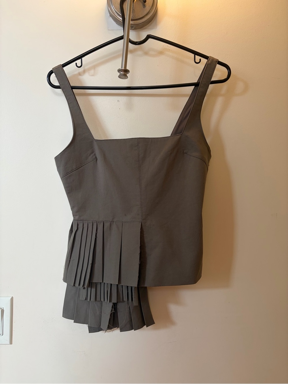 Zara Olive Pleated Square-Neck Sleeveless Top